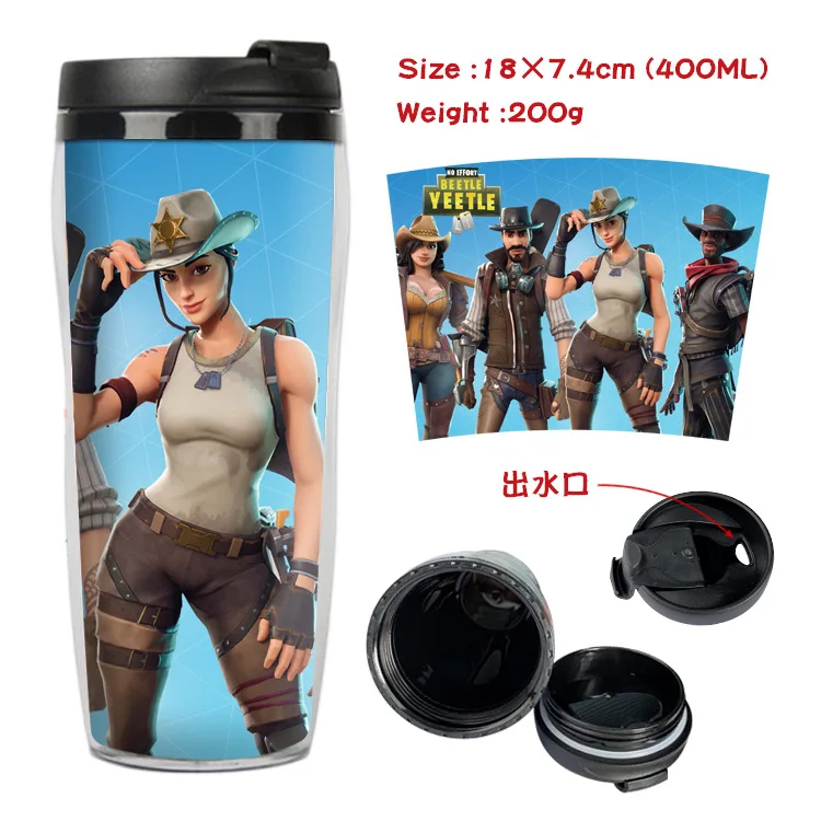 Удобная портативная Студенческая пластиковая чашка для воды Fortniteed с крышками
