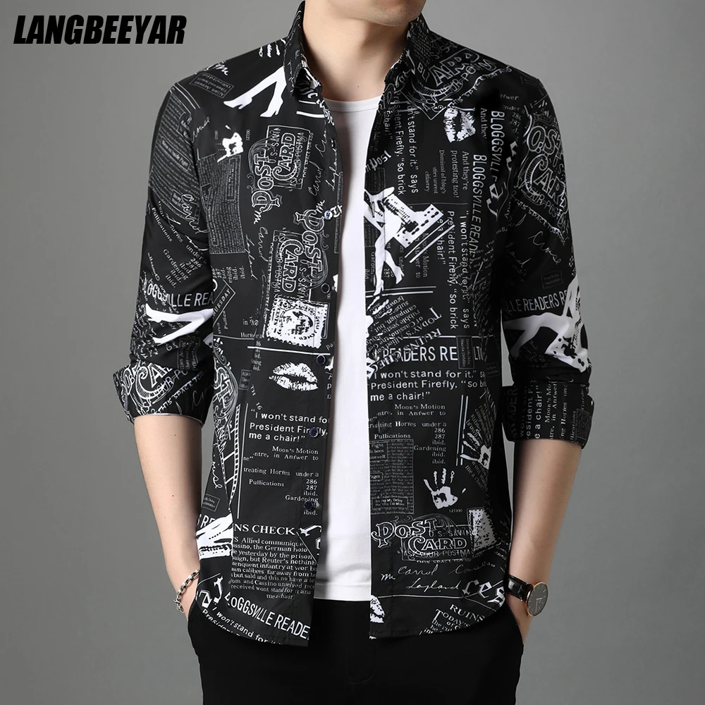 

New Fashion Brand Slim Fit Floral Long Sleeve High Quality Classic Designer Flower Shirt Men Casual Korean Dress Clothes