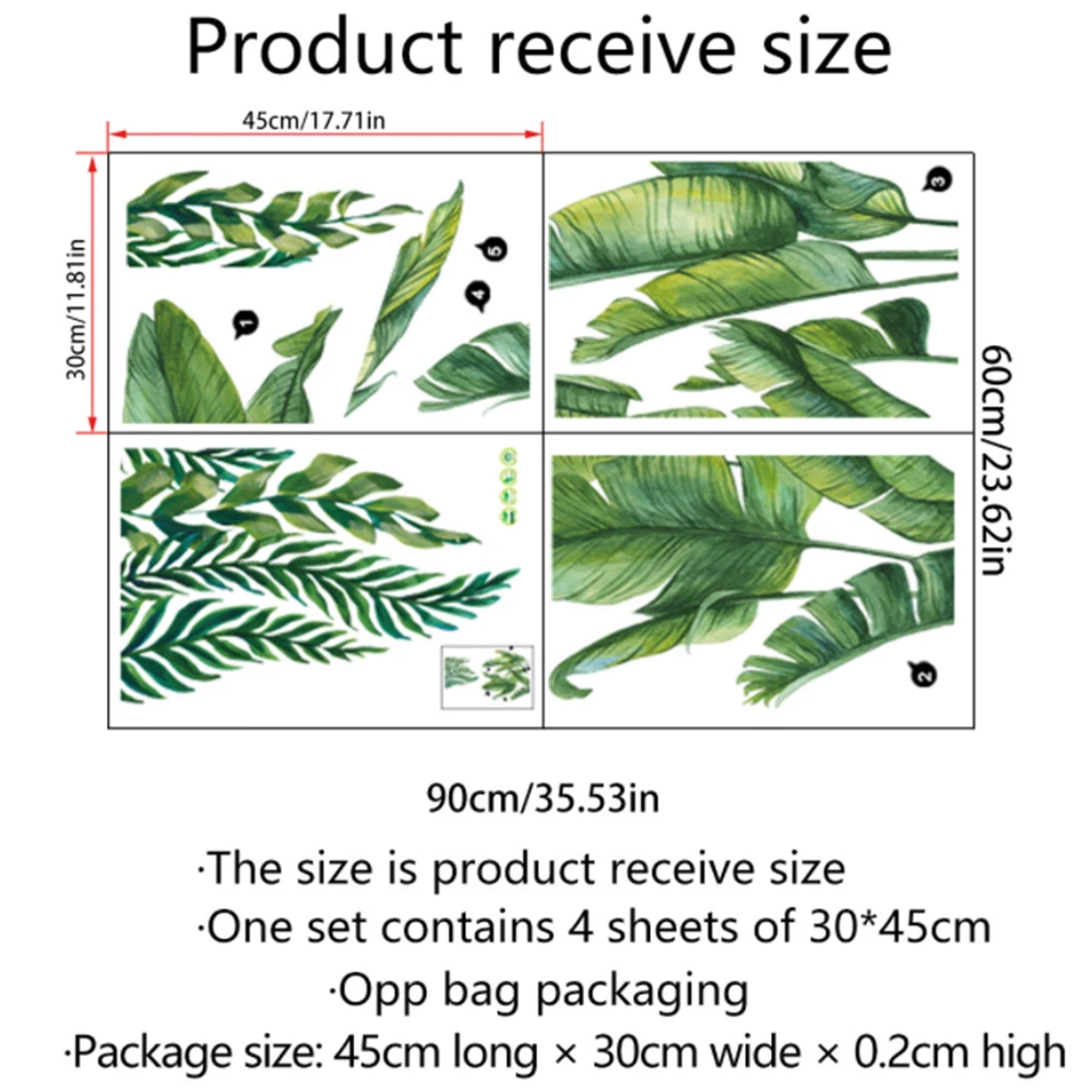 Зеленые листья наклейки на стену бумага для спальни гостиной декор кухни сделай