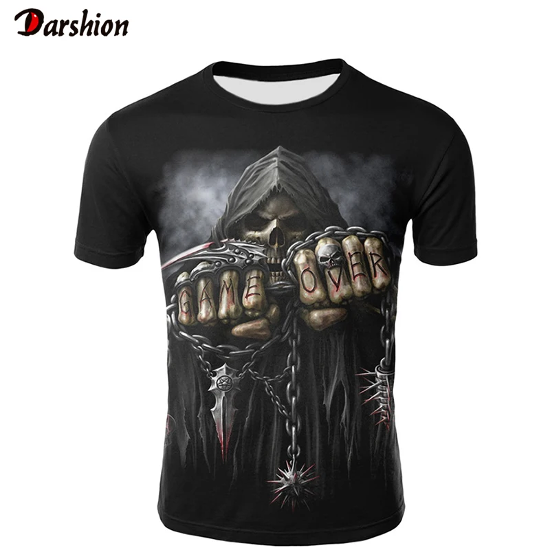 футболка мужская Новинка 2019 3D покер с черепами Забавные футболки для мужчин