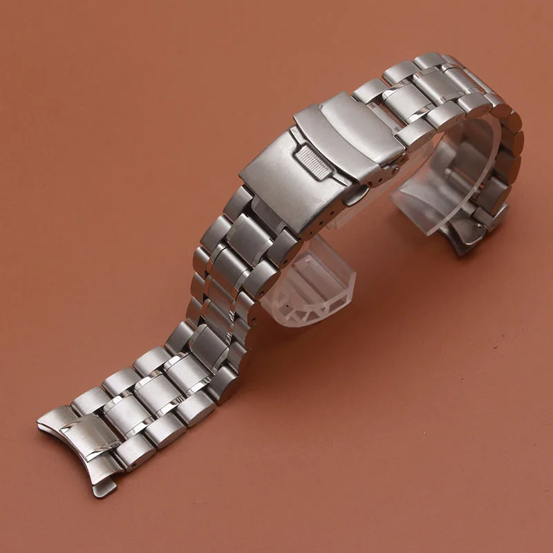 

18 20 22 24mm Stainless Steel Watchband Curved End Strap Fold Buckle Clasp Wrist Belt Bracelet Silver For Seiko mens Accessories