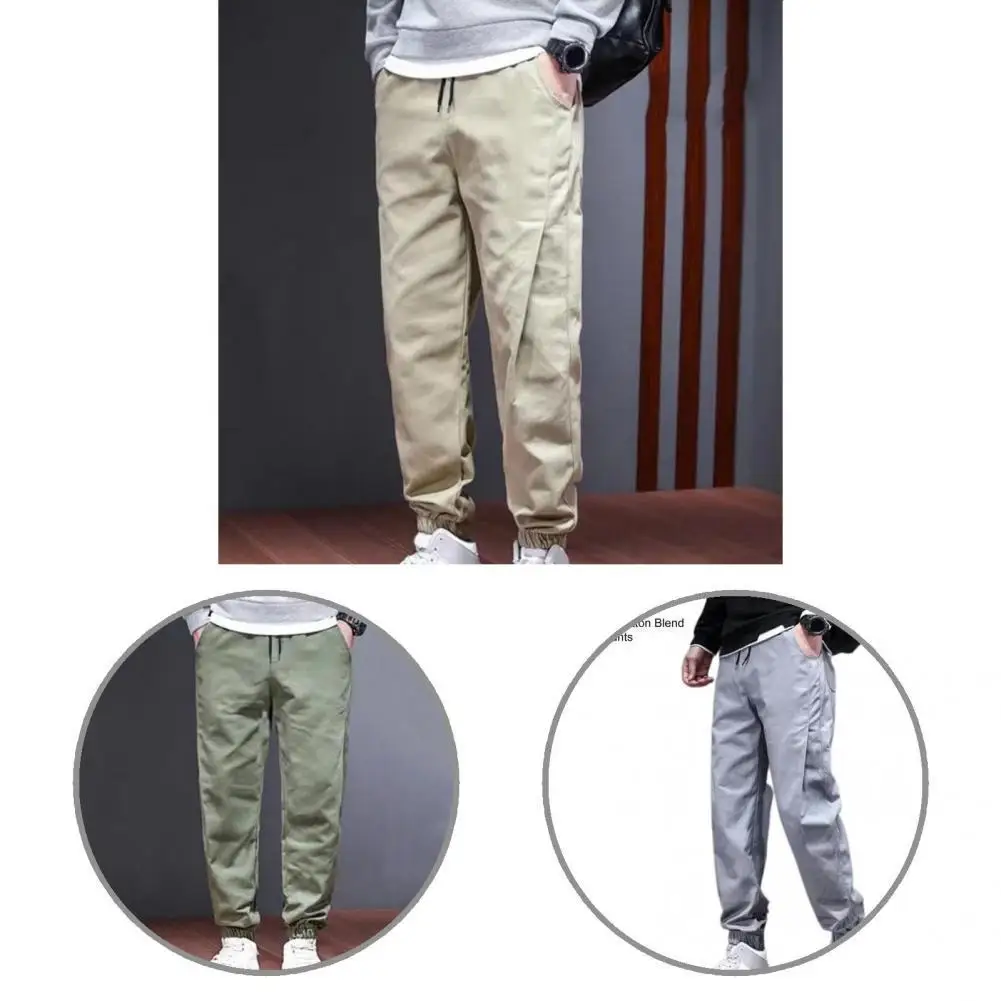 

Menswear Stylish Drawstring Jogger Pants Cotton Blend Male Pants Middle Waist for Daily Wear