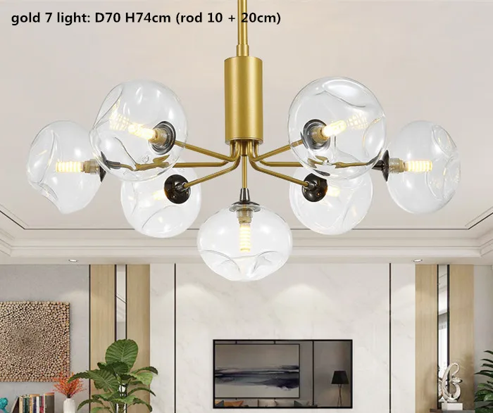 gold 7 light Подвесная освещающая Люстра для гостиной в скандинавском стиле G9, светодиодная люстра черного/золотистого цвета с металлическим стеклом, светодиодная люстра Lamparas - Цвет абажура: gold 7 light