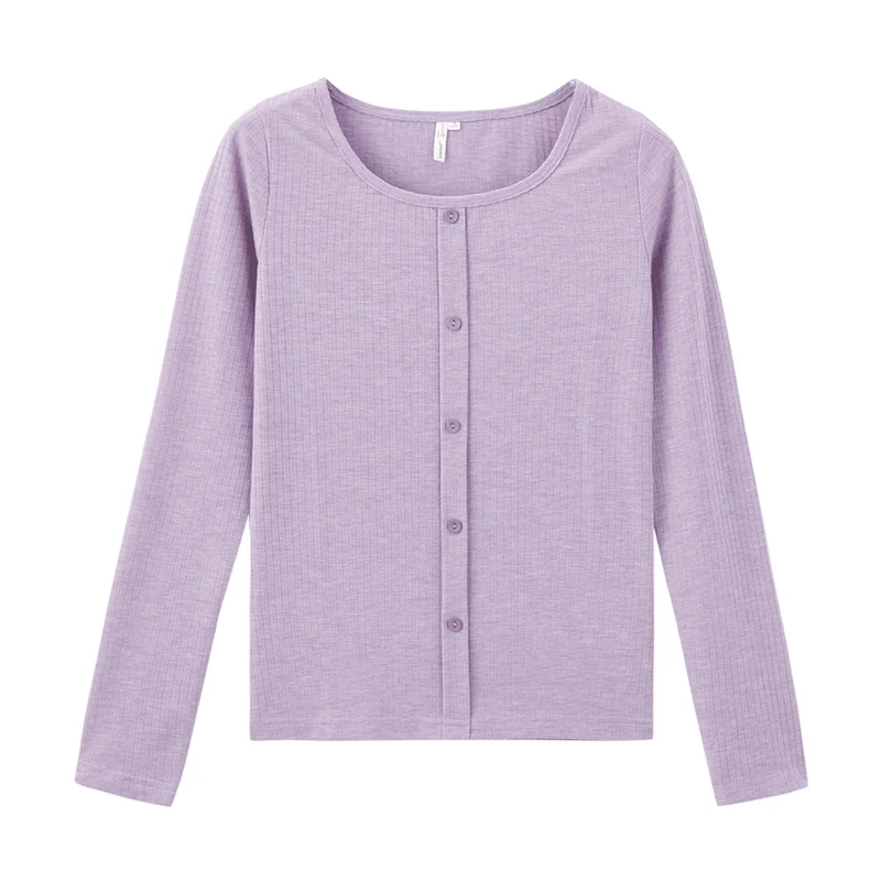 Purple INMAN, осенне-зимняя Однотонная футболка в Корейском стиле, женская модная Однотонная футболка с длинным рукавом - Цвет: Purple