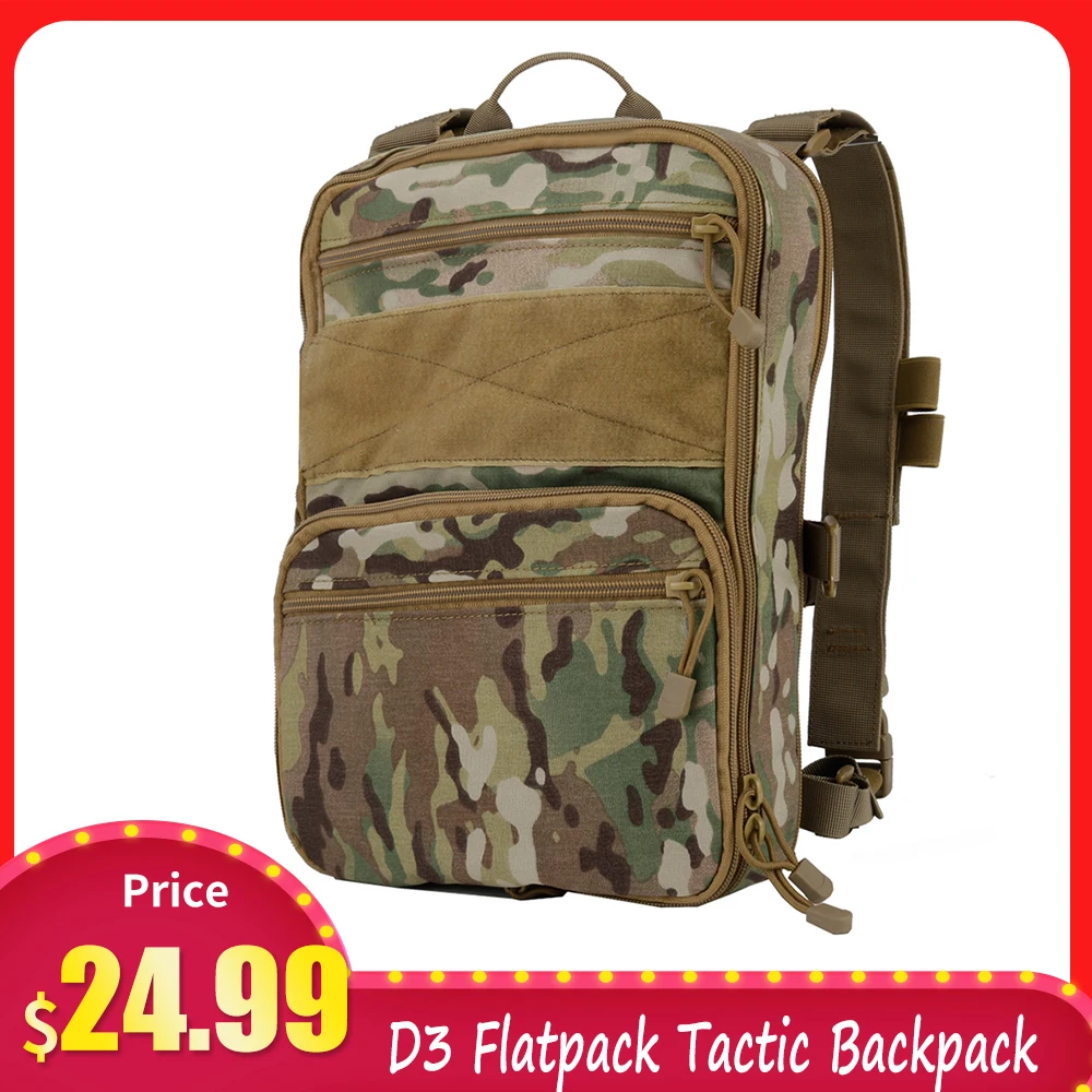 

Molle D3 Flatpack Tactical Backpack Hydration Carry Multipurpose Gear Pouch Outdoor Travel HUnting Camping Water Bag Pack