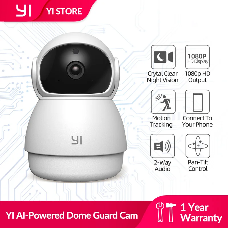 Купольная IP-камера YI с датчиком движения и плача 1080p Wi-Fi | Безопасность защита