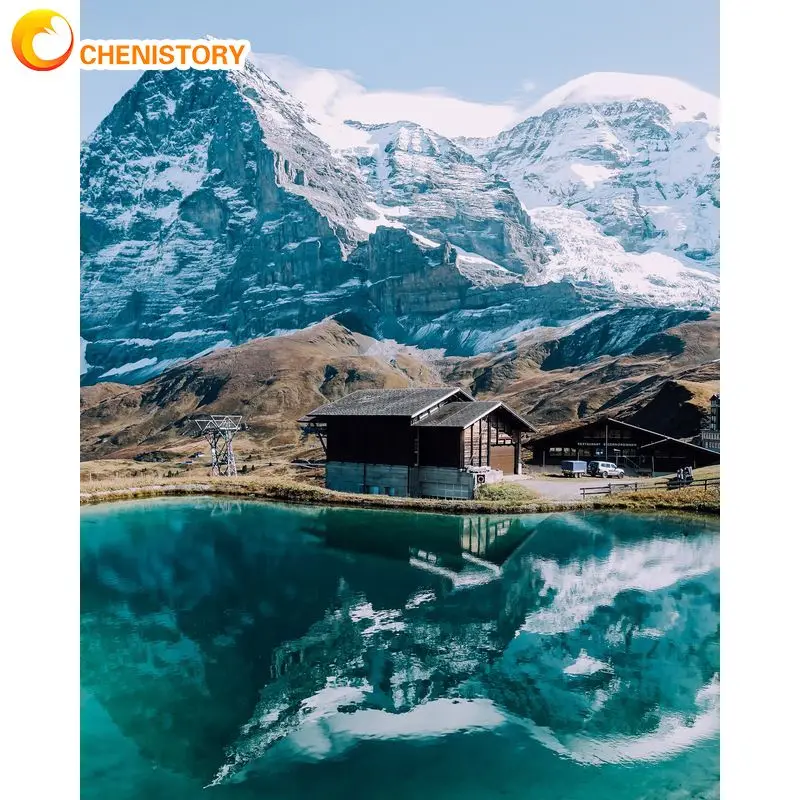 

CHENISTORY Paint By Number Snow Mountain Lakes Landscape Drawing On Canvas Gift Diy Kits Handpainted Painting Art Home Decor