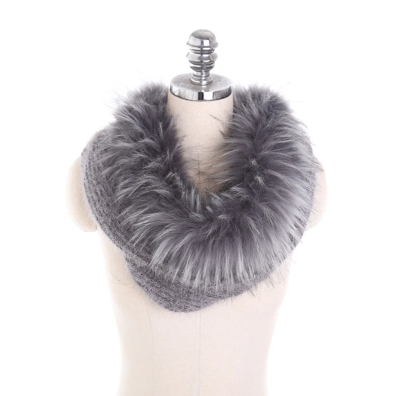 

Women Winter Warm Knit Hooded Loop Infinity Scarf Fluffy Plush Shawl Wrap Bib Windproof Multifunction Poncho Capelet