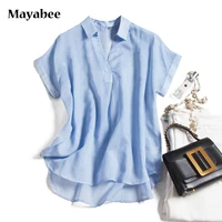 v neck striped silk blouse women loose cropped t shirt spring 2021 new western style button