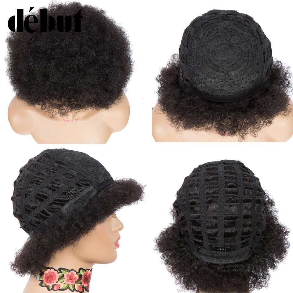 Дебюта короткие парики из человеческих волос перуанские Волосы Remy афро