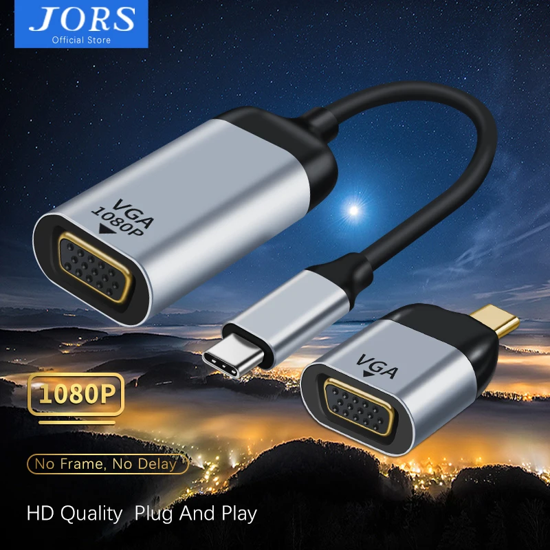 Кабель-адаптер JORS с USB C на VGA преобразователь видео 1080P HD Type для ТВ-приставки