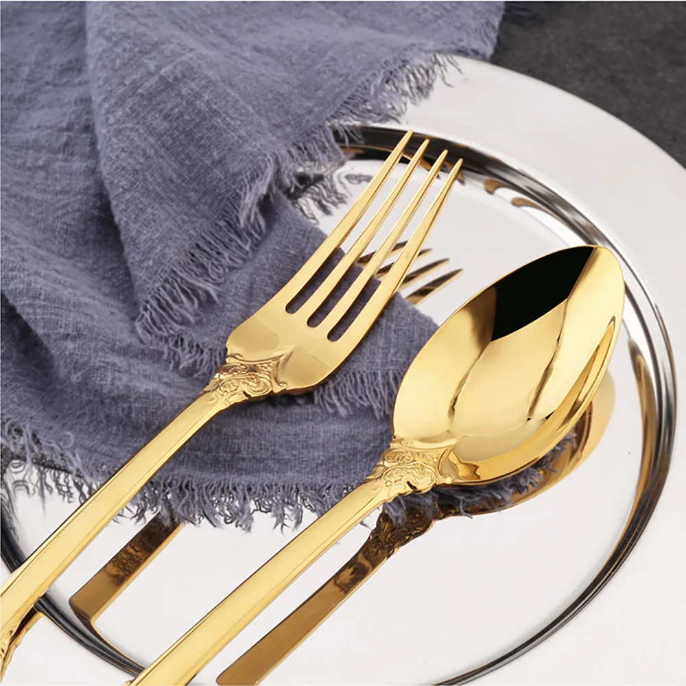

50 sets 18/10 Stainless Steel Golden Dinnerware Set Silver Tableware Luxery Gold Cutlery Set Silverware Drop Shipping