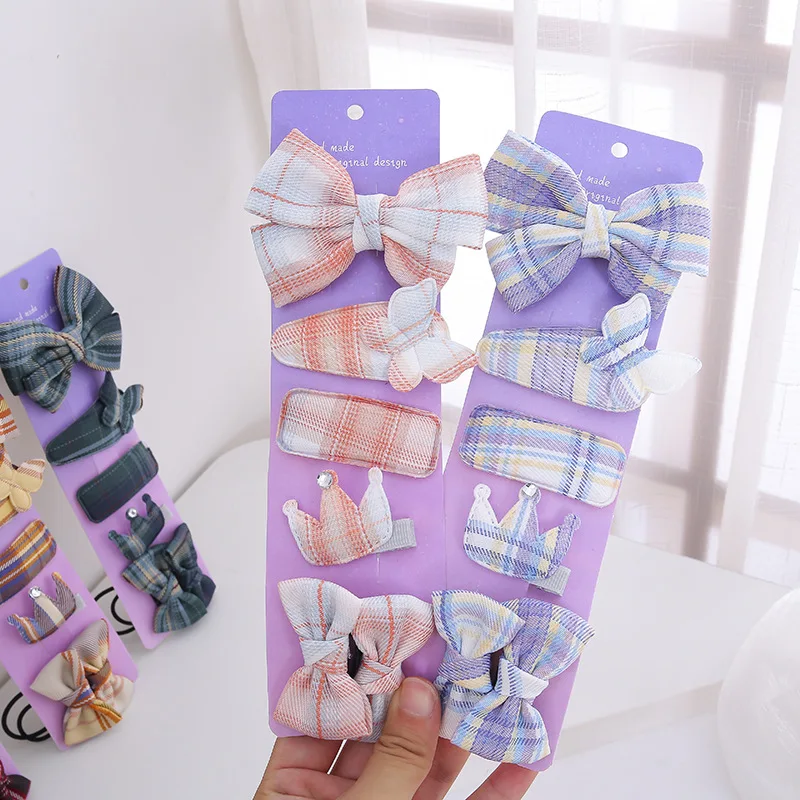 

5pcs JK Bowknot Hairpin Japanese Children's Plaid Hair Accessories Simple Wild Hair Rope Hair Tie Princess Baby Side Clip