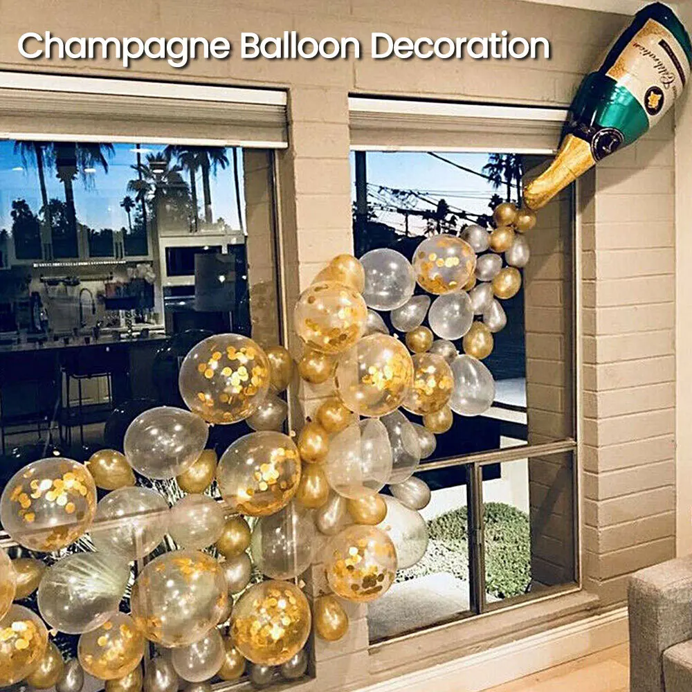 Champagne Beer Bottle Aluminum Film Balloon White Gold Latex Balloon Set Wedding Party Bar Decoration Balloon 42 Pieces