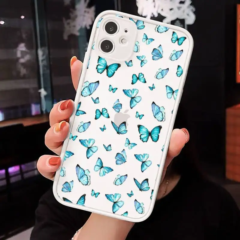 

Vintage Butterfly Fashion Phone Case Matte Transparent for iPhone 7 8 11 12 s mini pro X XS XR MAX Plus cover funda