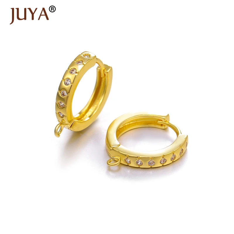 Handmade DIY Hoop Earrings Accessories for Jewelry Making Copper CZ Zircon Gold Color Round Earring Hooks Clasps Findings | Украшения и