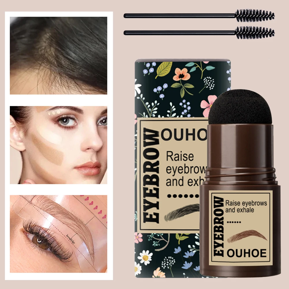 

6 colors One Step Eyebrow Powder Stamp Brow Stencils with Reusable Eyebrow Pen Brushes Lasting Natural Shaping Kit for Women