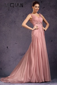 Вечернее шифоновое платье ручной работы с V-образным вырезом и бусинами