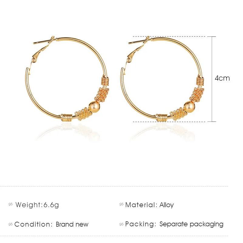 

New Beading Big Hoop Earring for Women Jewelry Geometric Cutout Gold Color Fashion Jewelry Bijoux Accessory Birthday Brincos