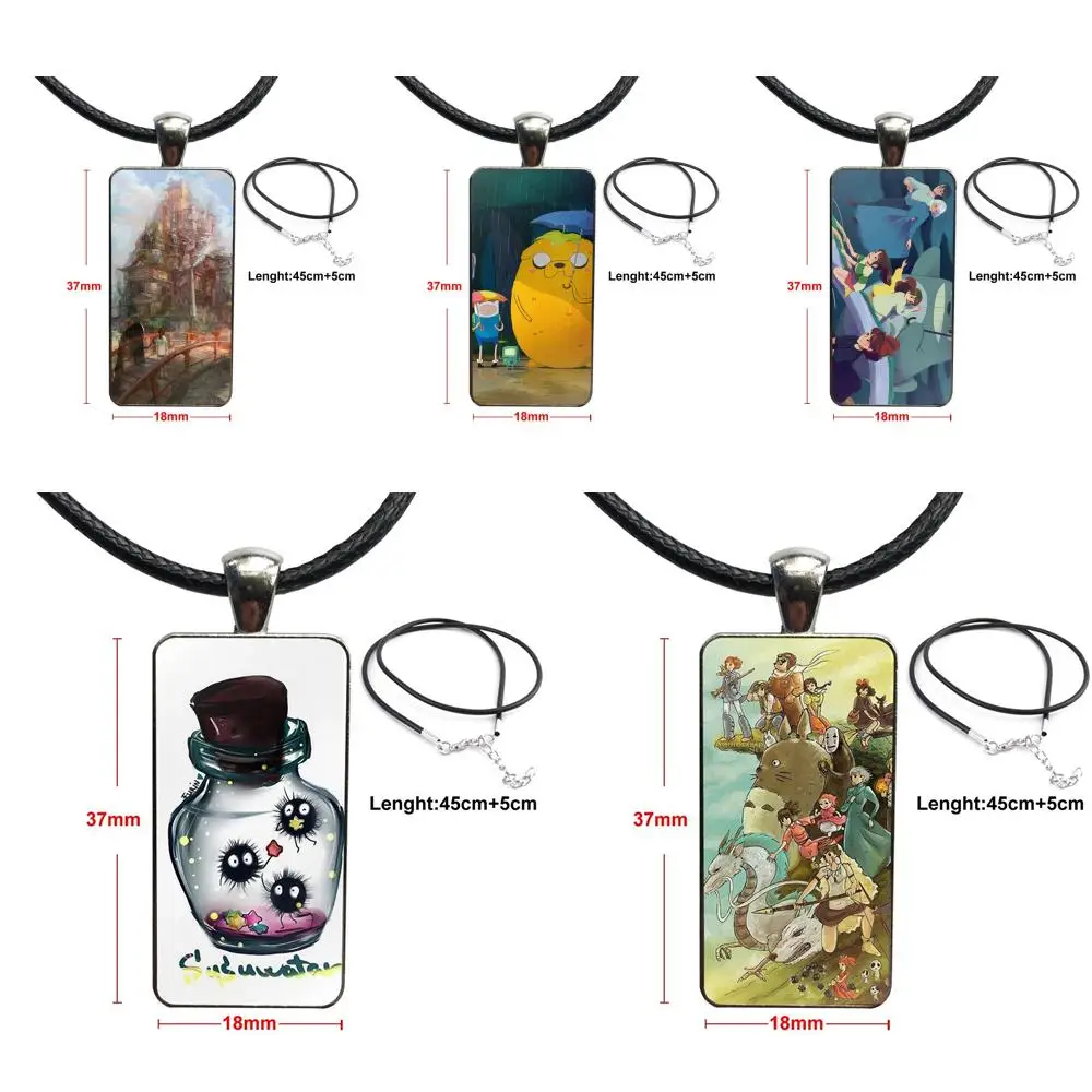 

My Neighbor Totoro Spirit Away Cartoon Glass Pendant Necklace Handmade Half Pendant Rectangle Necklace For Men Women