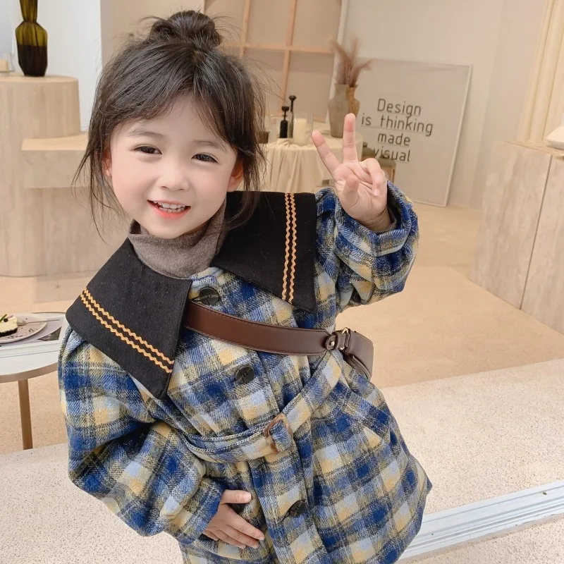 

Girls Woolen Coat Jacket Cotton Outwear 2021 Fashion Warm Thicken Plus Velvet Winter Teenager Furs School Children's Clothes