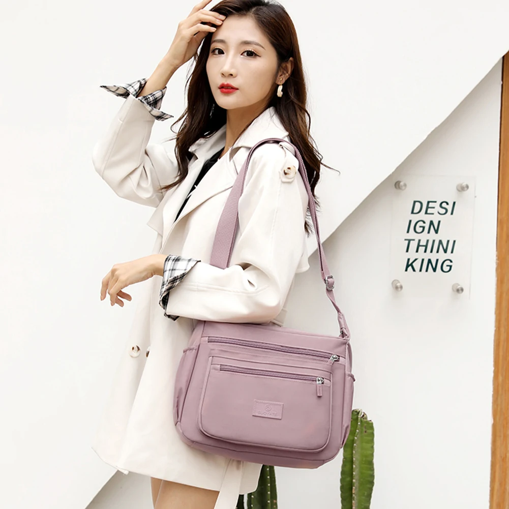 

Fashion Waterproof Nylon Crossbody Bag Women Casual Solid Color Shoulder Bags Grils Female Multi Pocket Large Capacity Handbags