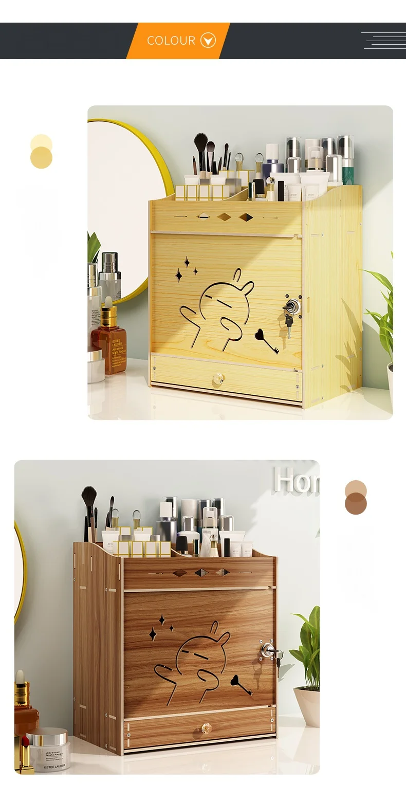 Большой емкости деревянный ящик для хранения косметики DIY спальня с заблокированным ящиком Органайзер чехол серьги кольцо дисплей