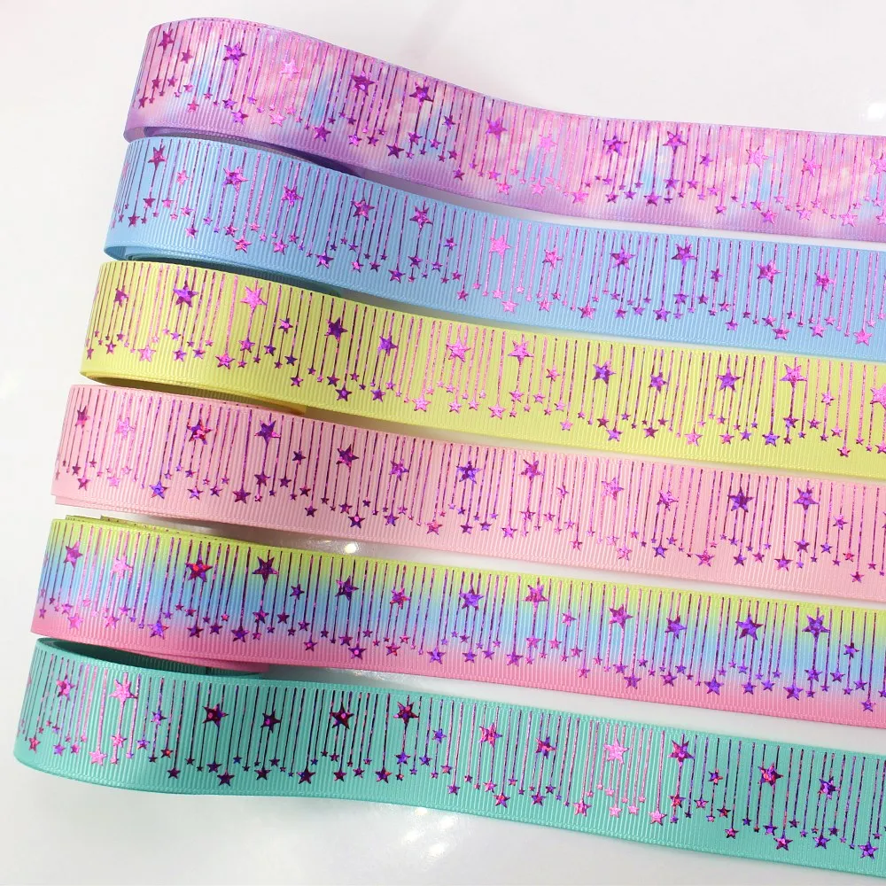 

1‘’ 25mm ,10yards Pink star laser Printed grosgrain Ribbons,DIY handmade bow cap accessories and decorations,I-19222-441
