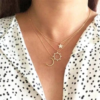 crystal gold pendant necklaces for women girls 2021 fashion moon star sun necklace choker custom jewelry best friend gift