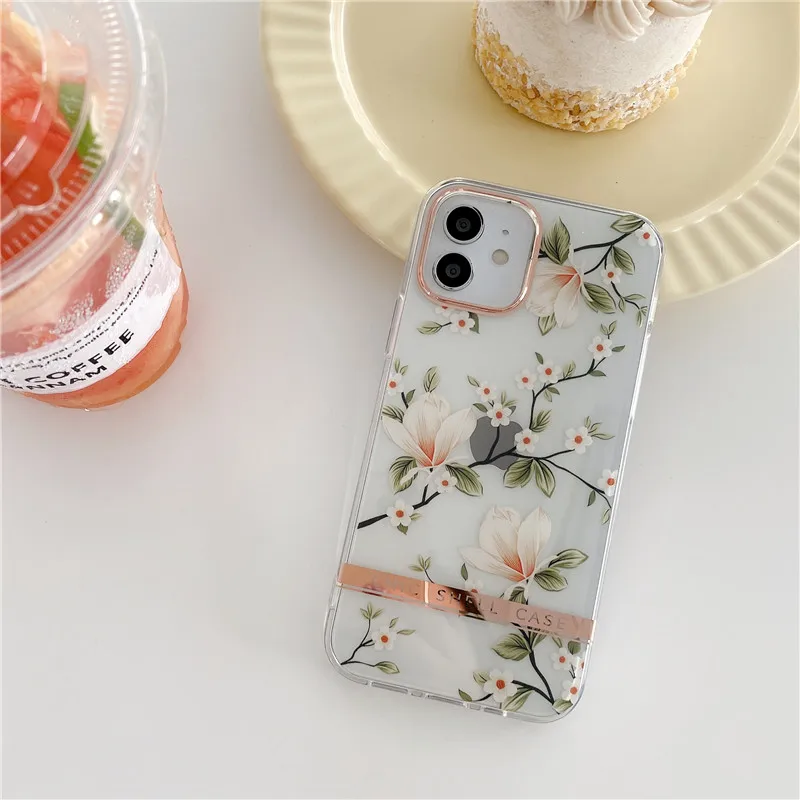 

For iphone 12 pro max CASE Summer Luxury Flower Plating Clear phone case for IPhone 11 pro max cover 7 8 plus SE2 12 mini X XR