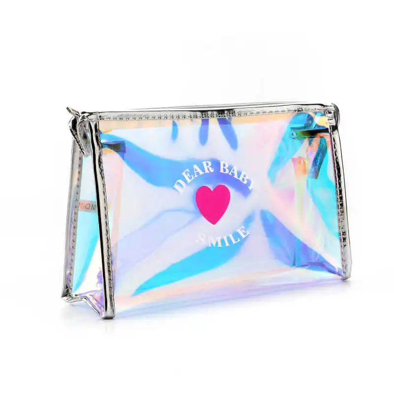 

UOSC New Laser Colorful Women Travel Cosmetic Bag Transparent Lips Waterproof Zipper Make Up Bag Case Hot Sale