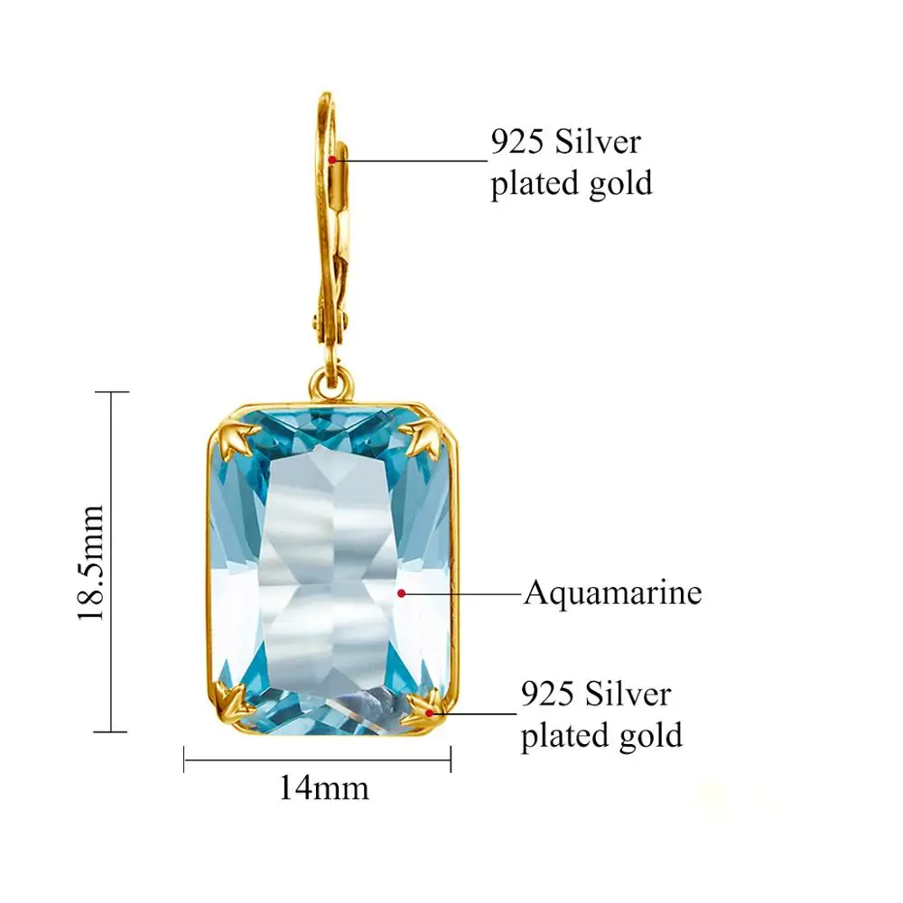 Szjinao серьги с аквамарином для Для женщин 14k золотые голубой топаз драгоценный