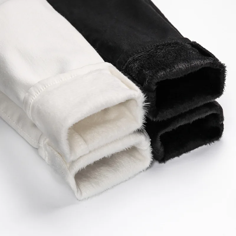 

2021 Women Jeans Zipper Thicken Warm Elasticity Skinny High Waist Pants Ladies Ankle-Length White Black Denim J2880