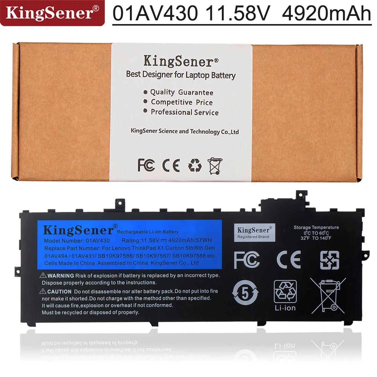 Kingsener-bateria para Notebook 01av494 01av430 para Lenovo Thinkpad x1 Carbono 5th 2022 6th 2022 Series 01av430 0101av431 Baterias p/ laptop