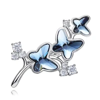 cocom blue butterfly insect pin austrian crystal new fashion female brooches for women costume coat dress jewelry scarf clip