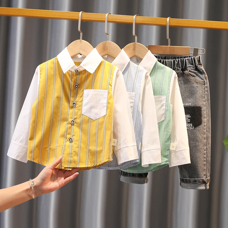 

Toddler Baby Boy/Girls Clothing Set 2021 Spring Fashion Stripe Shirt+Jeans 2pc Outfits Tracksuit Cotton Kids Children's Wear