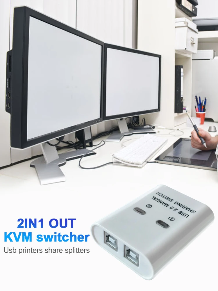 

2 In 1 USB Printer Sharing Device 2 Port Manual KVM Switch Splitter White Electronic Hub Converter For Scanner