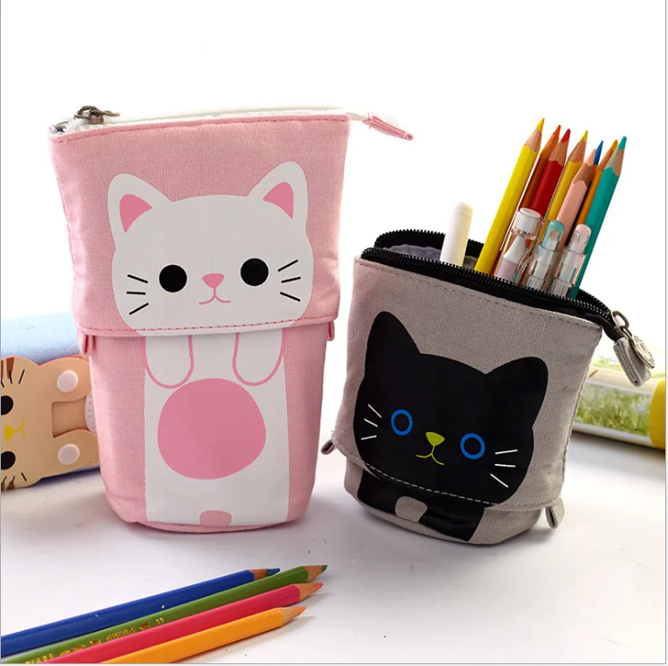 

DM 1pcs/Set Korea Simple Pen Holder Multicolored pencil Bag Case Variable Pull-Down Retractable Canvas Pencil Bag 19*7.5*12.5cm