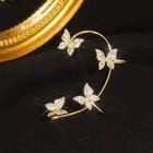 Позолоченные металлические клипсы для ушей для женщин, милые изысканные сверкающие циркониевые Клипсы-бабочки для ушей, серьги-клипсы, ювелирные изделия во французском стиле