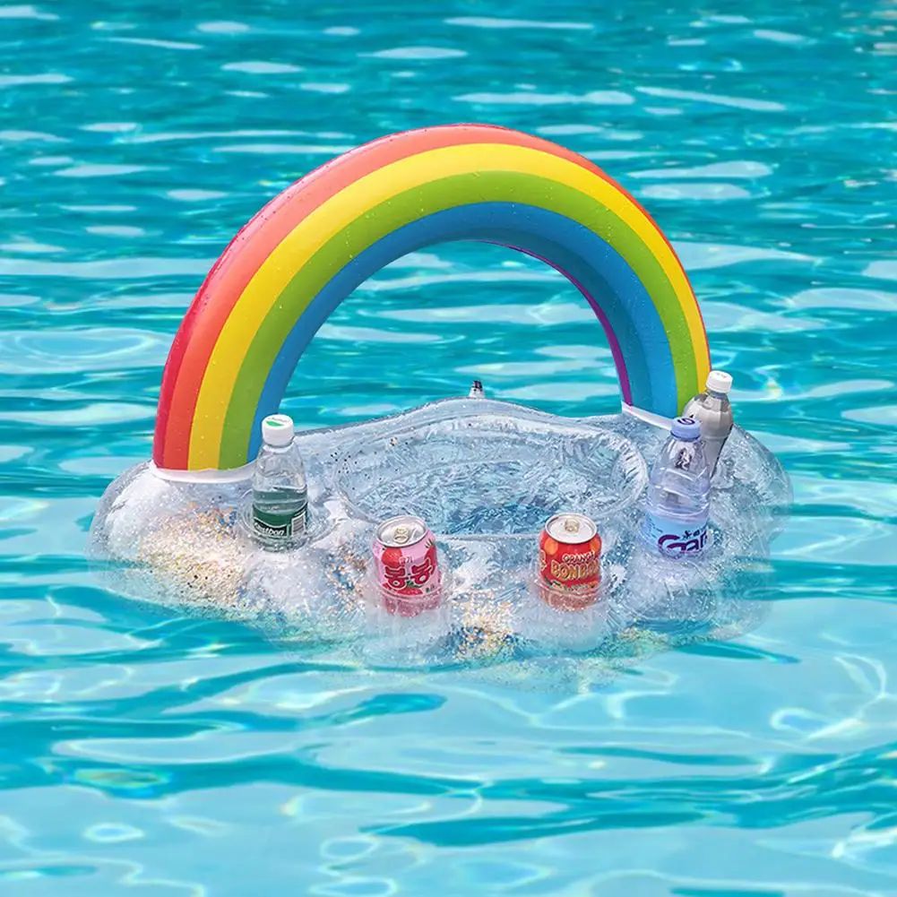 

Summer Party Bucket Rainbow Cloud Cup Holder Inflatable Pool Float Beer Drinking Cooler Table Bar Tray Beach Swimming Ring