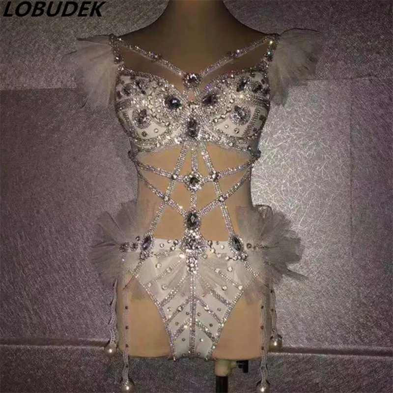 

Новинка, клубный бар, DJ, Женский певец, танцевальный костюм для выступлений, Бандажное бикини с бриллиантами, комбинезон с вырезами, костюм для танцевальной команды