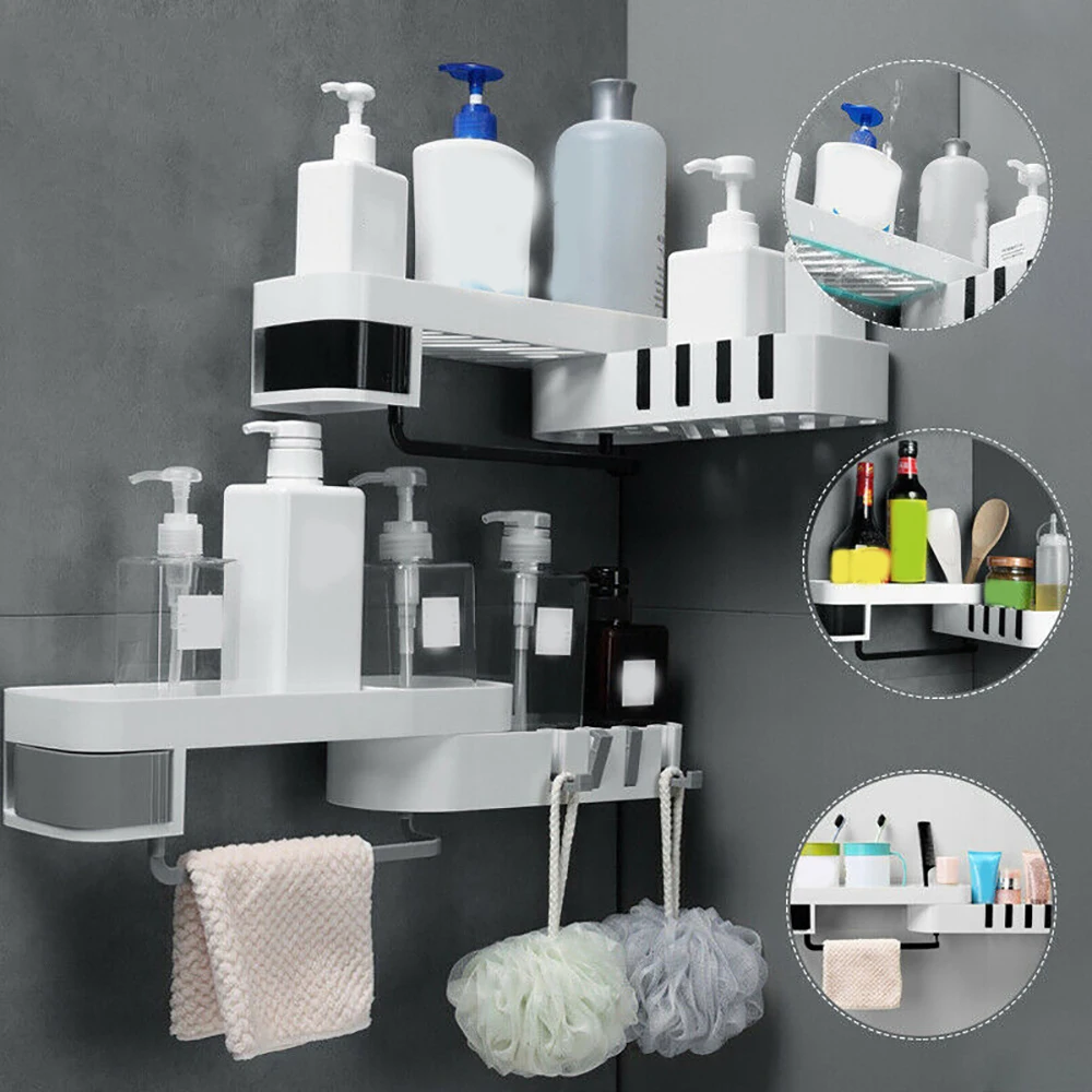 

Seamless Rotating Tripod Punch-Free Rotary Multifunction Bathroom Shelf Corner Bath Storage Holder