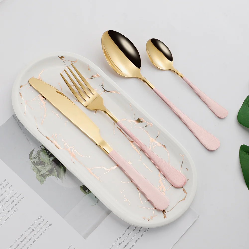 

Столовые приборы из нержавеющей стали розового золота, набор столовых приборов, кухонная посуда, набор столовых приборов, свадебная столов...