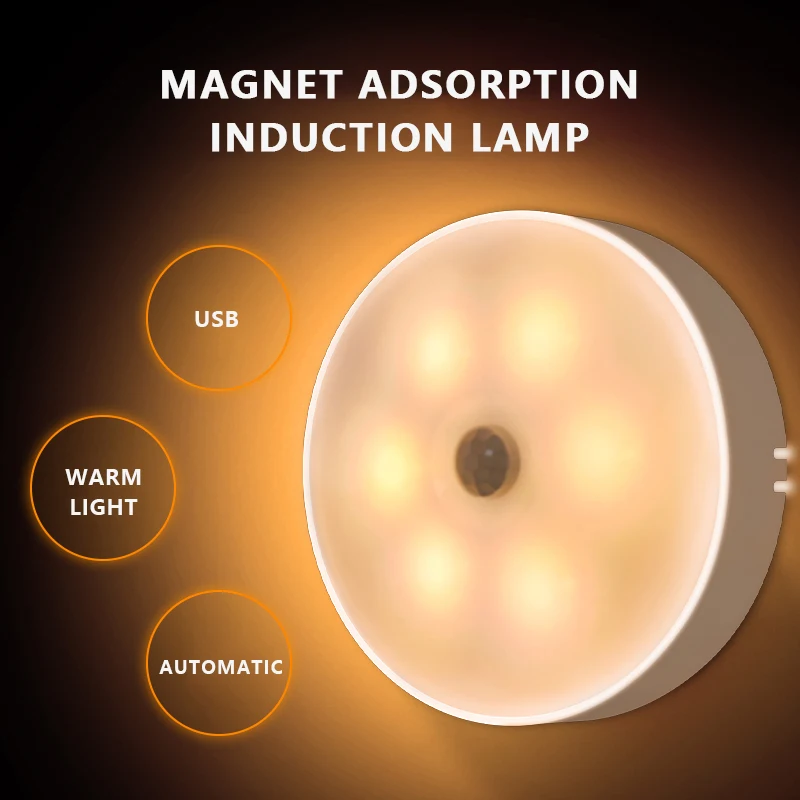 

Led Induction Night Light Human Body Induction Night Light Lamp 6 LED Light Motion Sensor Aisle Light for Bedroom Washroom Stair