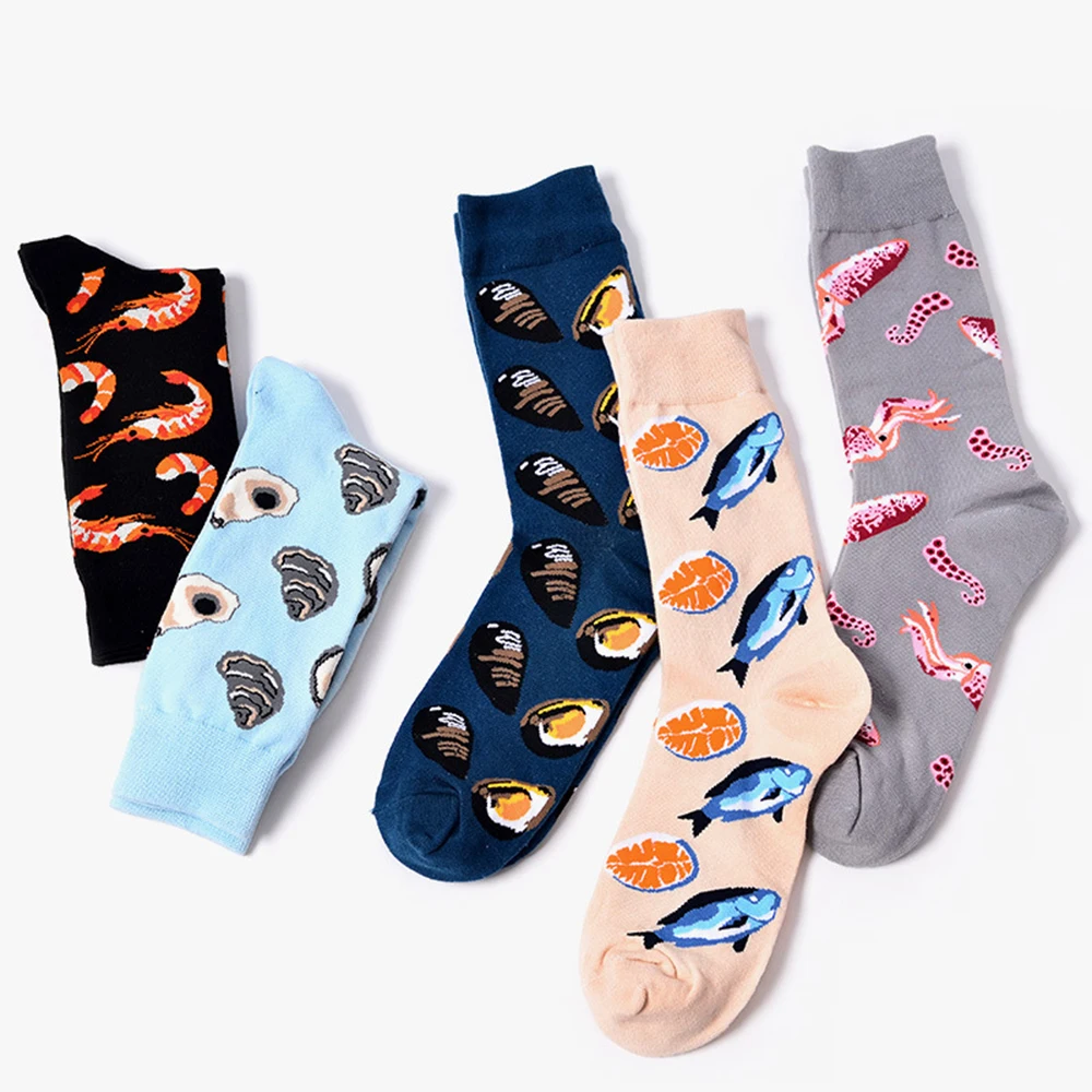 

Personality Designer Women Men Couple Funny Socks Seafood Jacquard Winter Brand Warm Short Thermal Cotton Happy Cartoon Socks