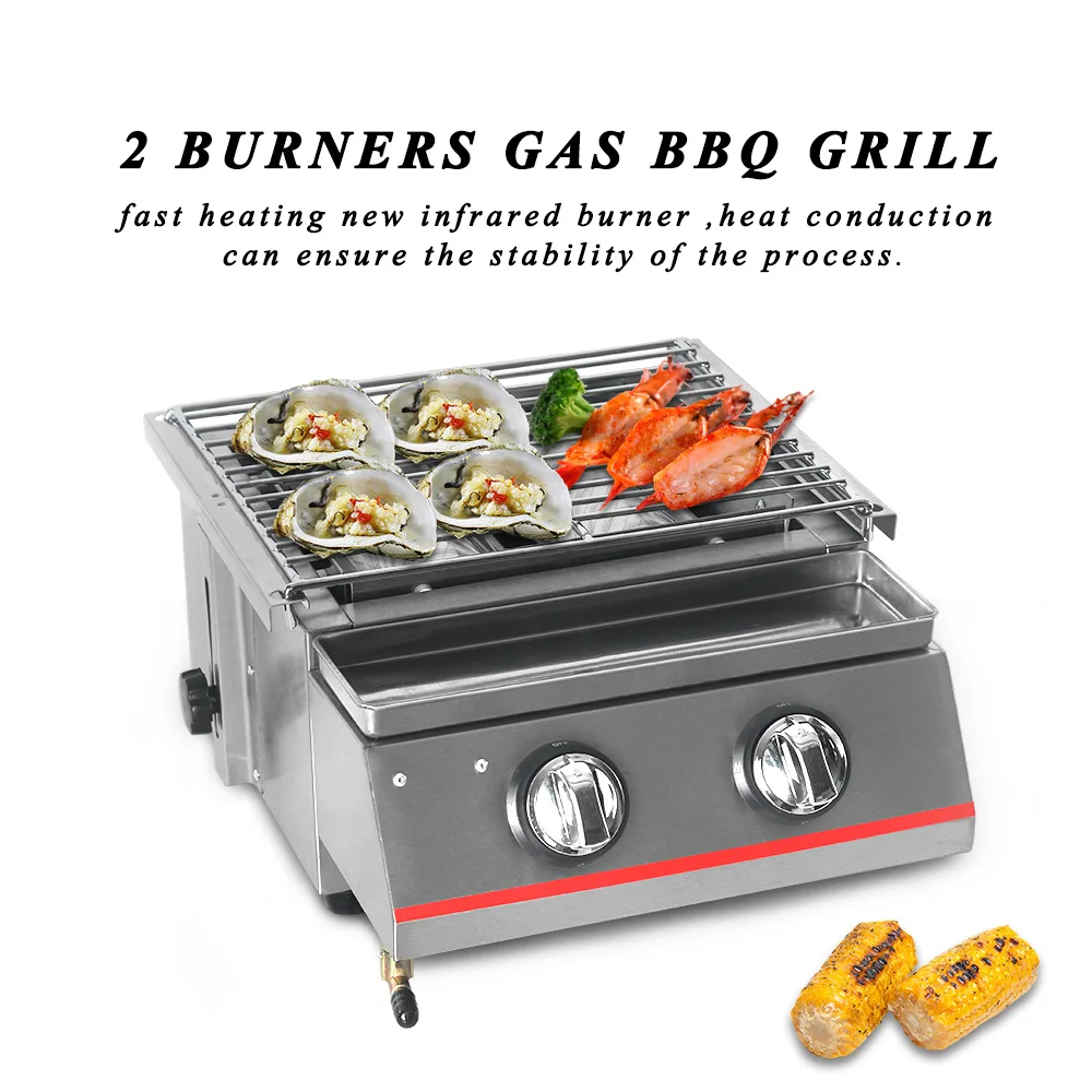 

GZZT BBQ Grill 2 Burners Smokeless Spray Paint for Kebab Meat Seafood Glass Stove Shield Outdoor Grill Camping Party Stove
