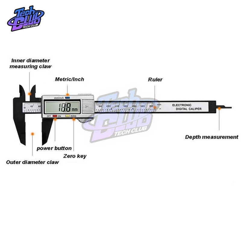 Черный/серебристый 150 мм 6 дюймов ЖК дисплей цифровой Линейка PCB электронных