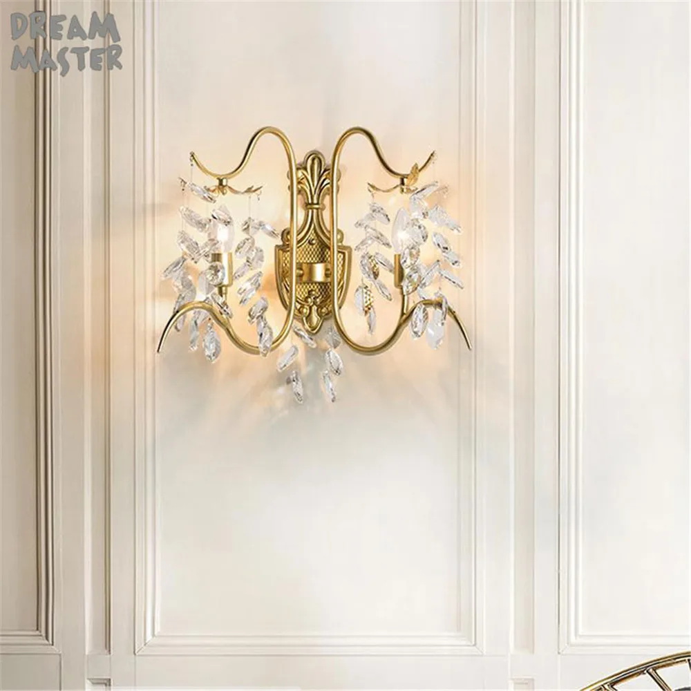 

Glod Crystal 2 light Nordic living room Wall Light Art Hotel Designer Studio Light Wall Lantern Chandelier Fixture Free Shipping