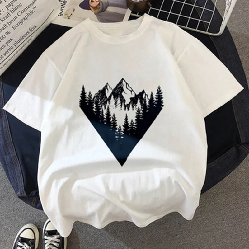 

Aesthetics Mountain Graphics Print T Shirt Women Modal O-Neck Short Sleeve Tees Summer T-Shirt Ins Harajuku Casual Tops