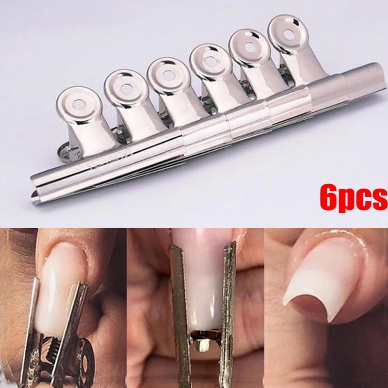 6Pcs / Set Stainless Steel C Curve  Nail Clips Multi Function Clip Tweezers for Fiberglass Acrylic Nails Manicure Tools images - 2